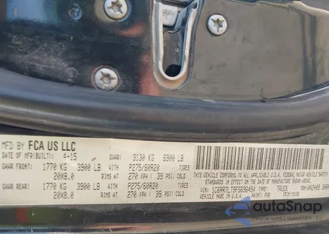 2015 Ram 1500 Lone Star z USA, uszkodzony, nr VIN 1C6RR7LT9FS696454